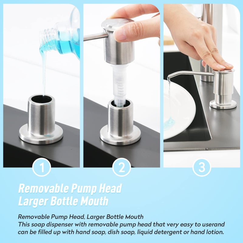 CREA Kitchen Sink Soap Dispenser Countertop for Kitchen Sink, Stainless Stee Built in Sink Soap Dispenser Brushed Nickel for Bathroom â€‹with 39" Tube Large Capacity 17 OZ Bottle - Image 3